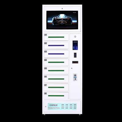 Mobile phone charging station locker with Banknote payment and coin operated system